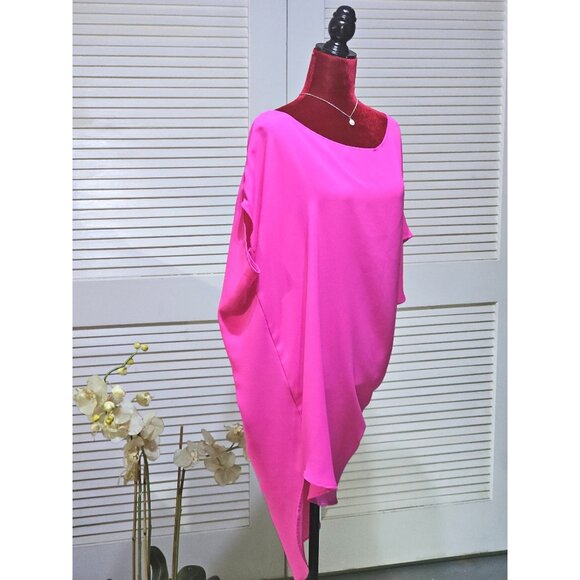 Trina Turk Women's Hot Pink Asymmetrical Off-Shoulder Draped Dress Size M 2577 - Picture 4 of 12
